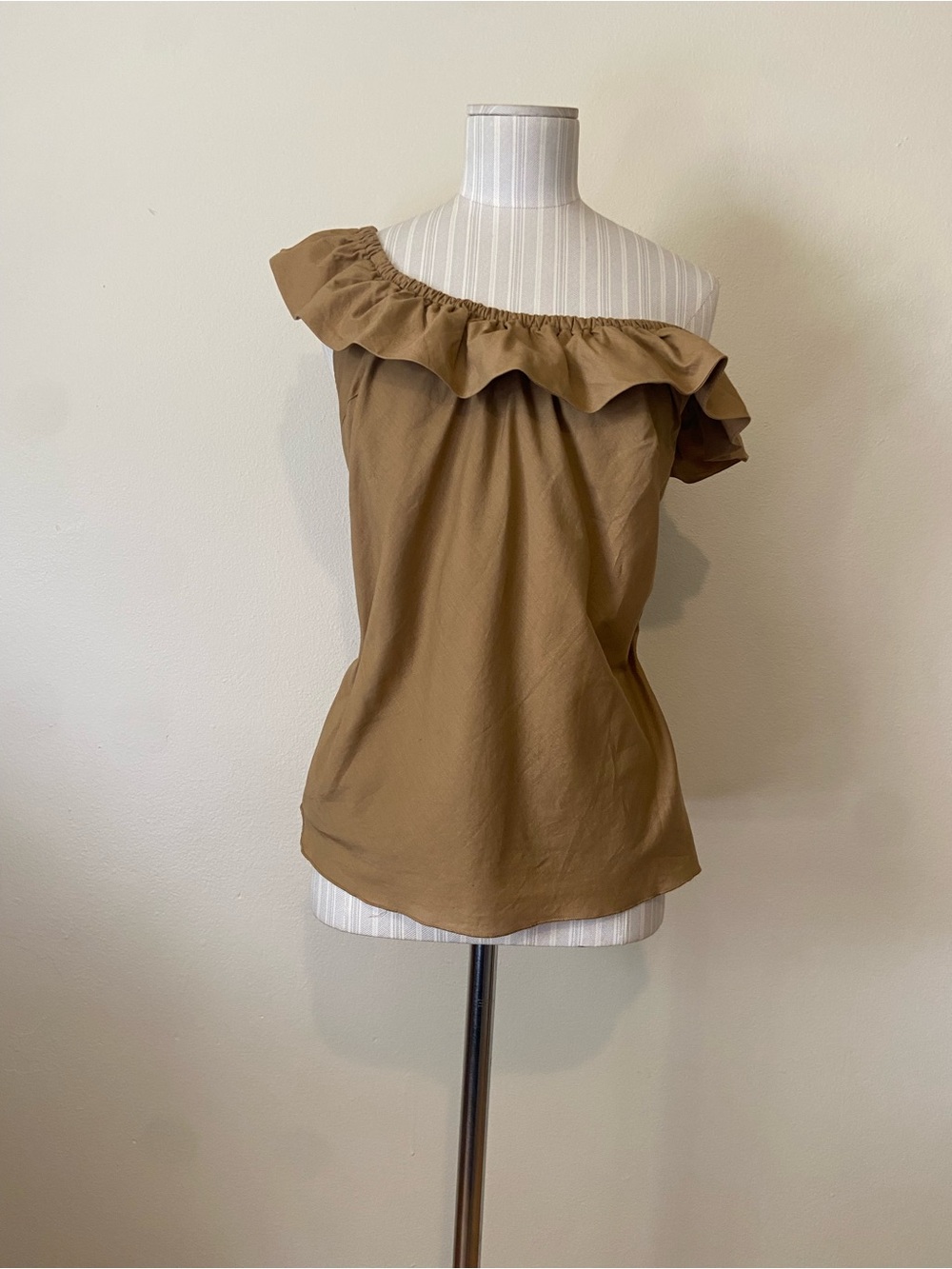 Allison Taylor One-Shoulder Ruffle Crop Top - Brown